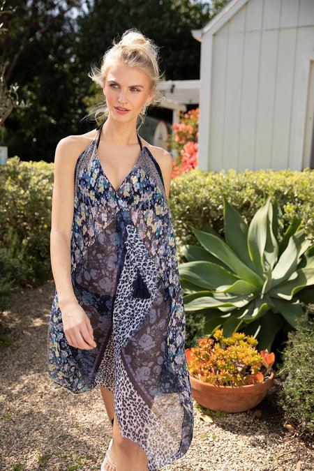 Maxi Halter Sundress Coverup  in Palms in the Moonlight Print