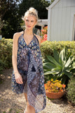 Maxi Halter Sundress Coverup in Fields of Florals Print Navy - Subtle Luxury