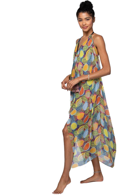 Maxi Halter Sundress Coverup in Guava Chic Print - Subtle Luxury