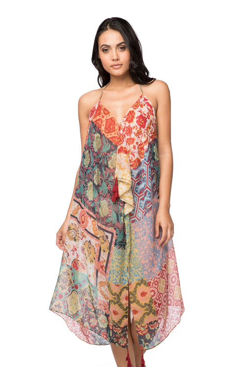 Maxi Halter Sundress Coverup in Moroccan Feel Print - Subtle Luxury