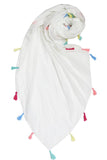 Maxi Halter White Sundress Coverup in Rainbow Tassel - Subtle Luxury