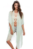 Metallic Border Kimono Wrap in Mint - Subtle Luxury
