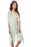 Metallic Border Kimono Wrap in Mint - Subtle Luxury