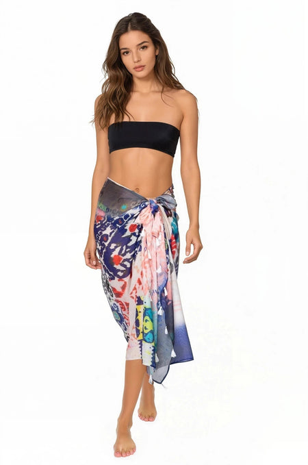 Rio Blooms Print Coverup Scarf Wrap in Navy