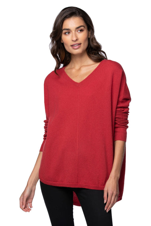 nelly washable cashmere v neck sweater in red color, washable cashmere, subtle luxury