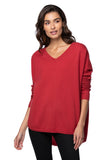 nelly washable cashmere v neck sweater in red color, washable cashmere, subtle luxury