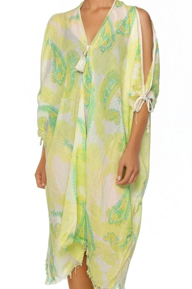 Open Shoulder Sundress Coverup in Athena Lime Print - Subtle Luxury