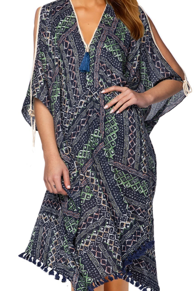 Open Shoulder Sundress Coverup in Geo Scribbles Print - Subtle Luxury