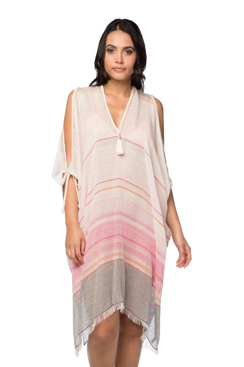 Open Shoulder Sundress Coverup in Light Rays Jacquard Fabric - Subtle Luxury