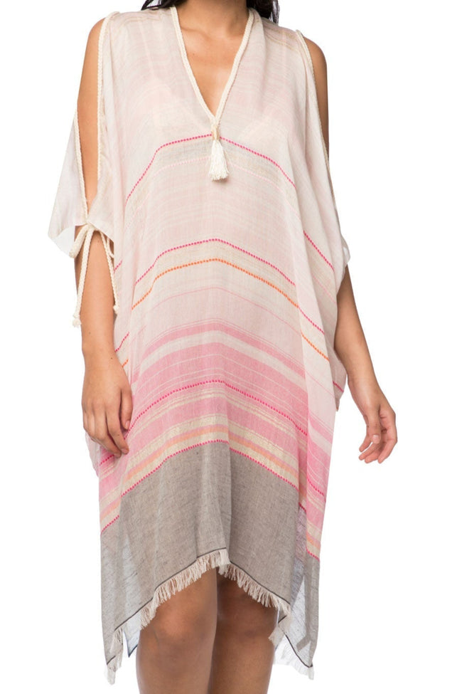 Open Shoulder Sundress Coverup in Light Rays Jacquard Fabric - Subtle Luxury