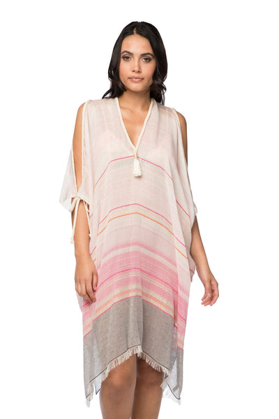 Open Shoulder Sundress Coverup in Light Rays Jacquard Fabric - Subtle Luxury