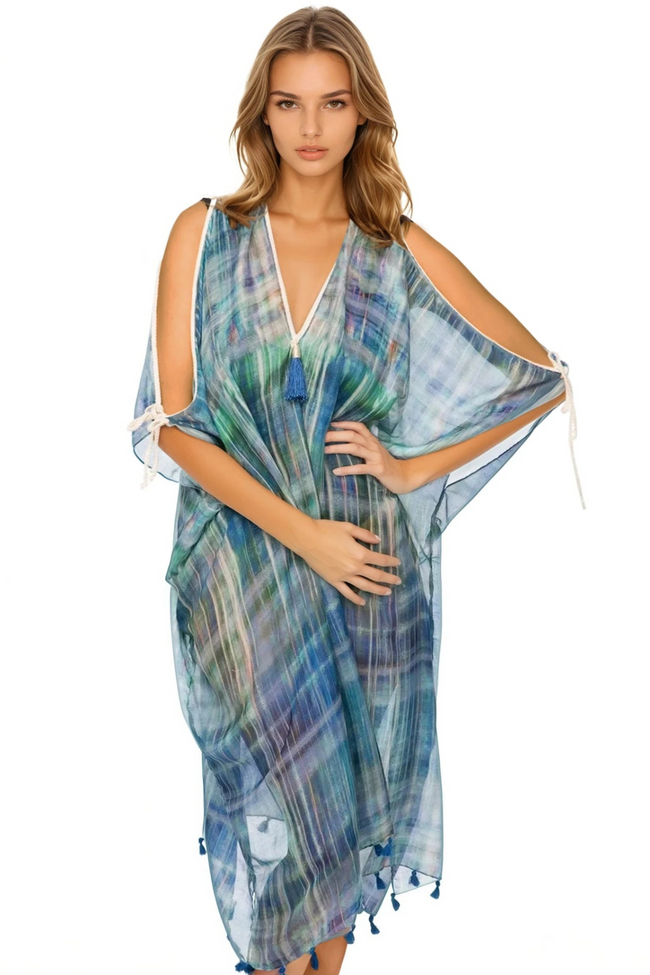Open Shoulder Sundress Coverup in Northern Lights Prints - Subtle Luxury