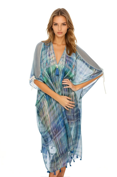 Open Shoulder Sundress Coverup in Northern Lights Prints - Subtle Luxury