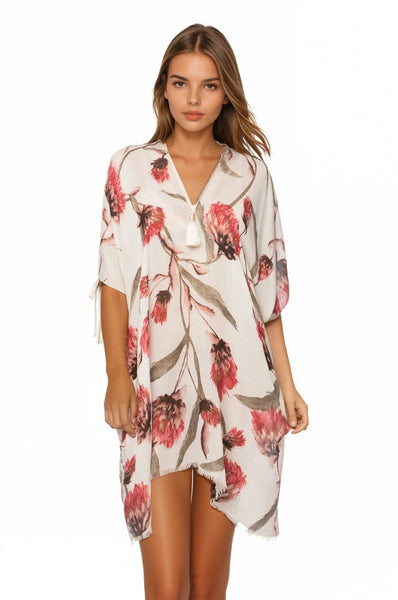 Open Shoulder Sundress Coverup in Summer Romance Print - Subtle Luxury