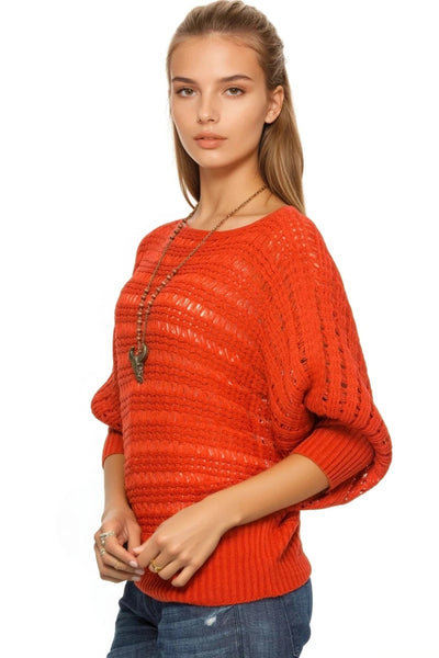 open-stitch-novelty-boatneck-orange-pop-sweater-subtle luxury-sale-sweatersale