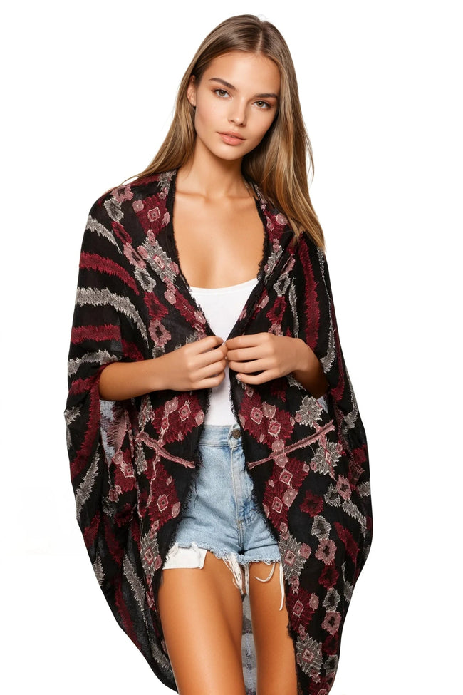 Oversized Kimono Shrug Coverup in Menagerie Stripe Jacquard Fabric - Subtle Luxury