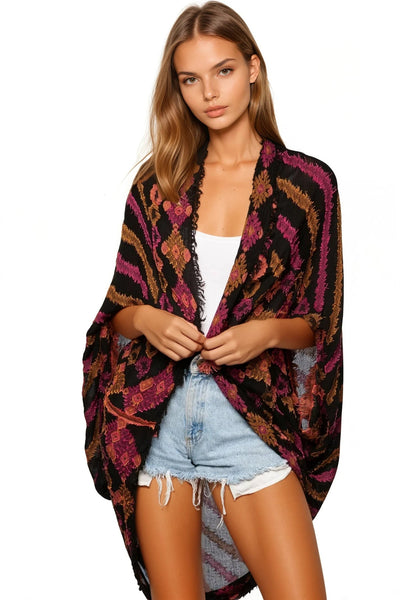 Oversized Kimono Shrug Coverup in Menagerie Stripe Jacquard Fabric - Subtle Luxury