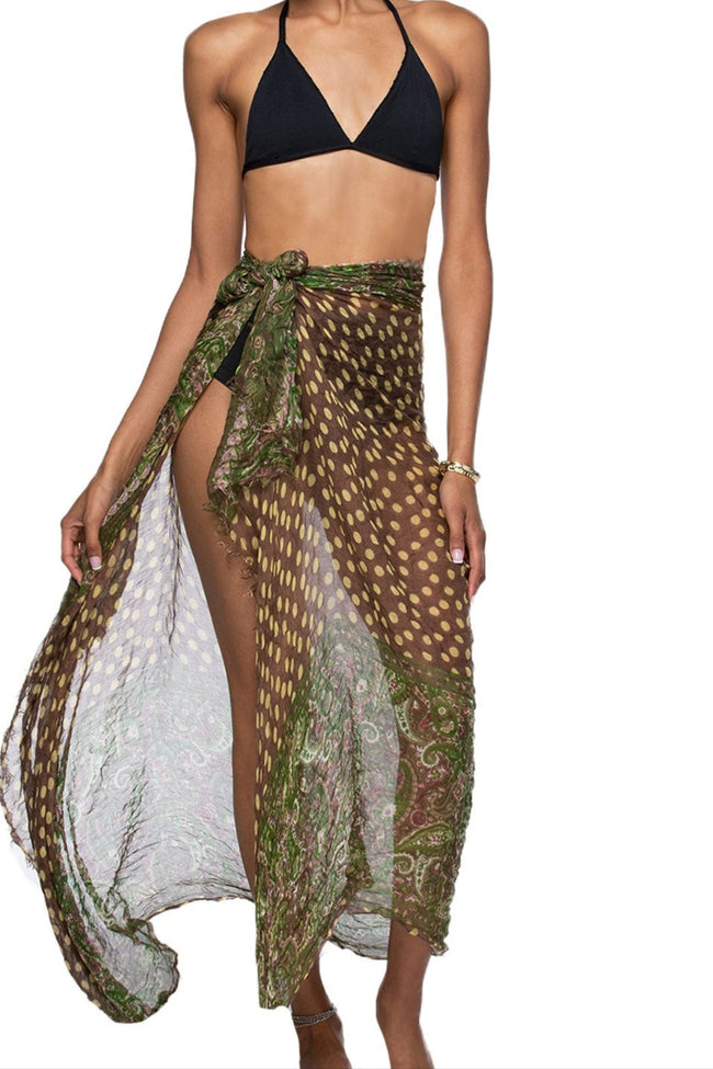 Paisley Dots Print Rayon Sarong Wrap Coverup - Subtle Luxury