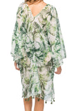 Palm Leaf Print Bell Sleeve Kaftan Coverup - Subtle Luxury