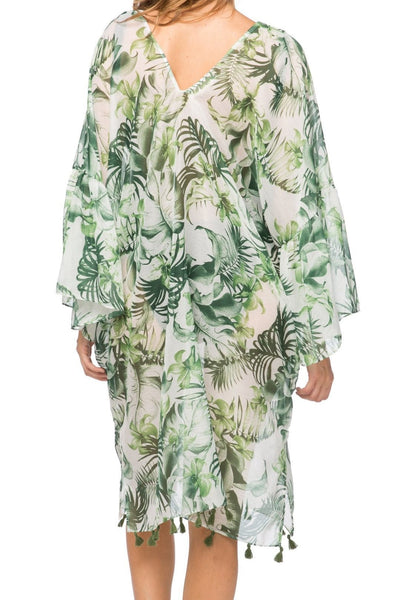 Palm Leaf Print Bell Sleeve Kaftan Coverup - Subtle Luxury