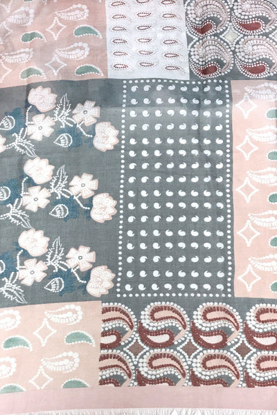 Patch it Together Print Sarong Scarf Wrap in Blush Pink - Subtle Luxury