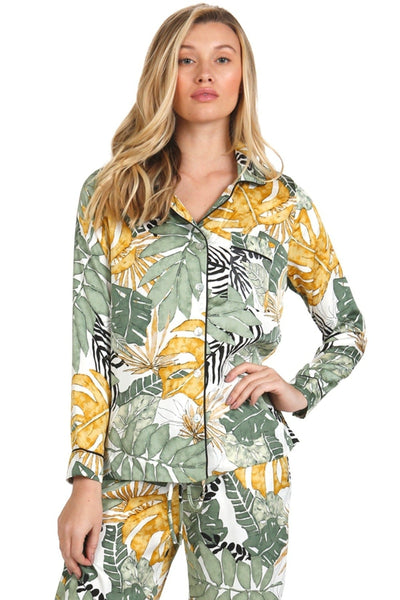 Piper PJ Top/Pant Set | Leafy Palm Print | Subtle Luxury - Subtle Luxury