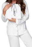 Pippa Knit Jersey Pajama Set with Piping - Subtle Luxury White with Silver Grey