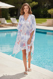pool-to-party-Palm Springs White Print V-Neck Sheer Coverup Kaftan Dress