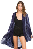 Pool to Party Blanket Wrap Navy / One Size Kimono Shrug Cover  in Flower Pattern Tie Dye