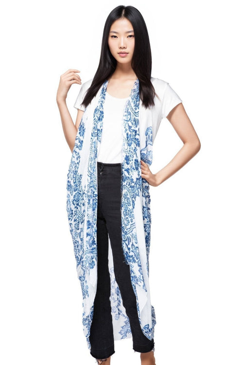 Pool to Party Coverup Antique Porcelain / One Size / Blue Free Spirit Multi Wear Coverup Vest in Antique Porcelain Print