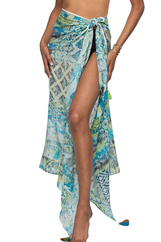 Pool to Party Coverup Artisanal Patchwork / One Size / Turq Braided Sarong in Artisanal Patchwork Print