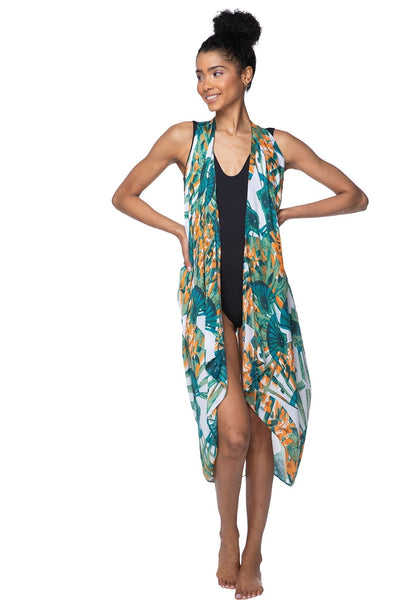 Pool to Party Coverup Asian Garden / One Size / Jade Free Spirit Vest in Asian Garden Print