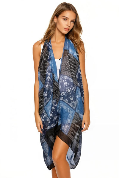 Pool to Party Coverup Bandana Blues / One Size / Navy Free Spirit Vest in Bandana Blues Print in Navy