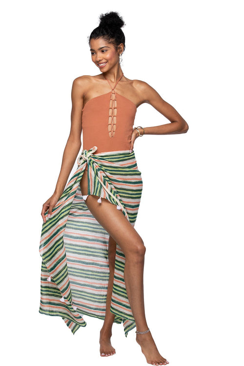Pool to Party Coverup Citrus Stripe / One Size / Citrus Braided Sarong in Citrus Stripe Print