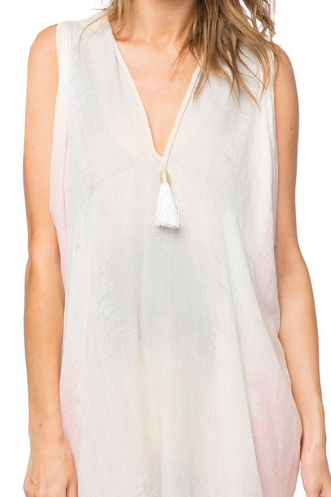 Pool to Party Coverup Dress One Size / Sherbert / 100% Viscose Loomed Fabric Open Shoulder Sundress Coverup in Sugar Mountain Woven