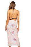 Pool to Party Coverup Flower Stitches / One Size / Neon Orange/Blue Braided Sarong Coverup in Flower Stitches Embroidery
