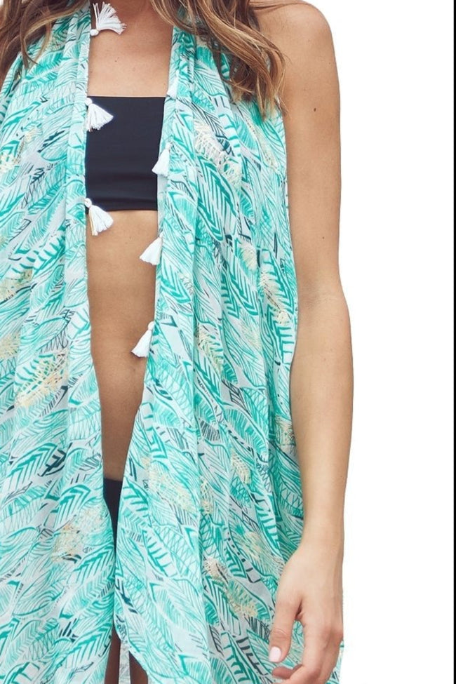 Pool to Party Coverup Golden Leaf / One Size / Green Free Spirit Multi Wear Coverup Vest in Golden Leaf Print