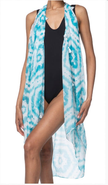 Pool to Party Coverup Happy HIppie / One Size / Aqua Free Spirit Vest in Happy Hippie Print