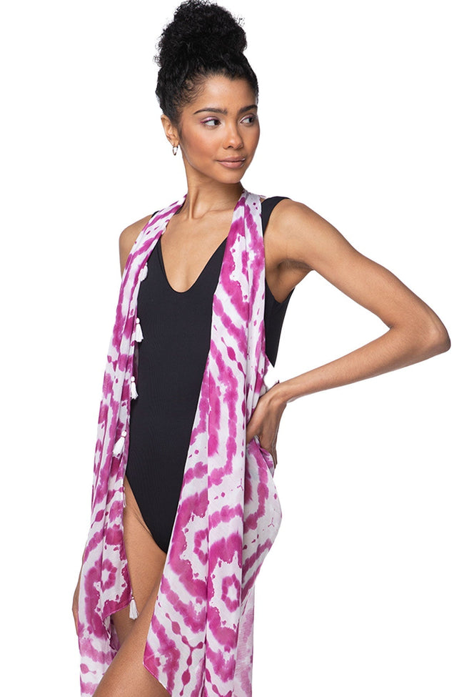 Pool to Party Coverup Happy HIppie / One Size / Purple Free Spirit Vest in Happy Hippie Print