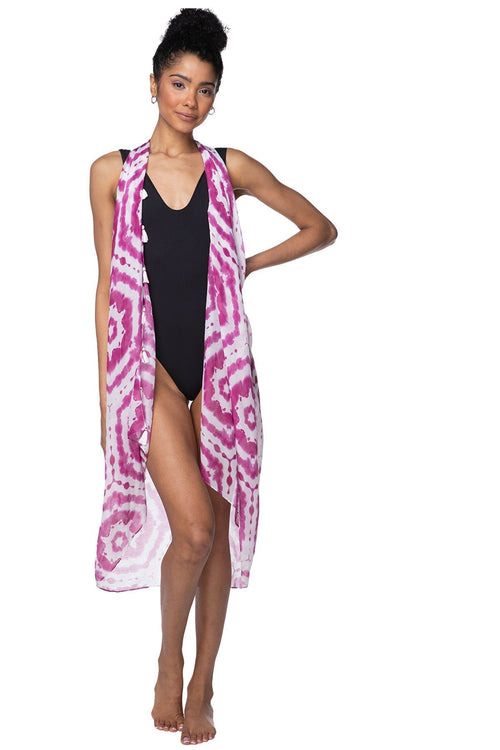 Pool to Party Coverup Happy HIppie / One Size / Purple Free Spirit Vest in Happy Hippie Print