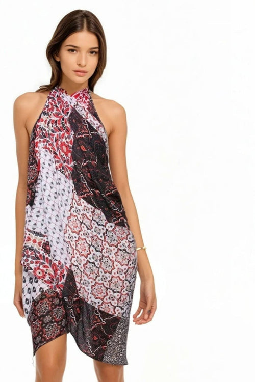 Pool to Party Coverup Marisa Patches / One Size / Black Free Spirit Multi Wear Coverup in Marisa Patches Black Red Print