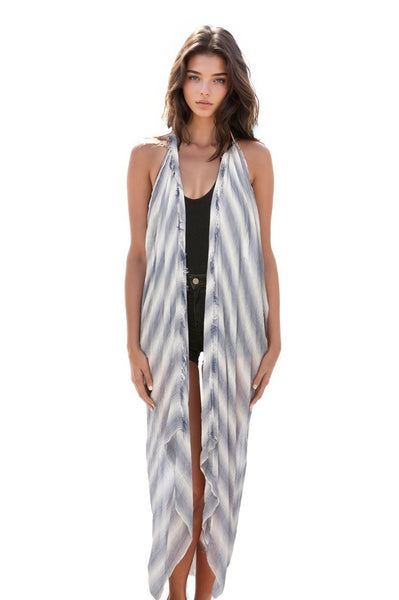 Pool to Party Coverup Modal Pin Stripe / One Size / Grey Free Spirit Multi Wear Coverup Vest in Modal Pin Stripe Print