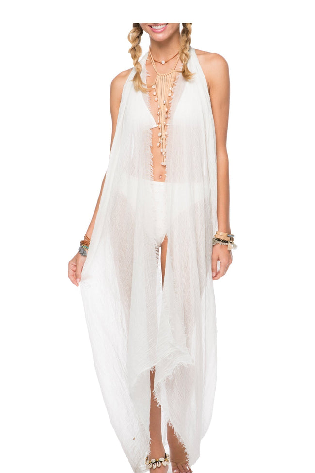 Pool to Party Coverup Modal Solid Vest Dress / One Size / Ivory Free Spirit Vest in Four Way Fray - Brights