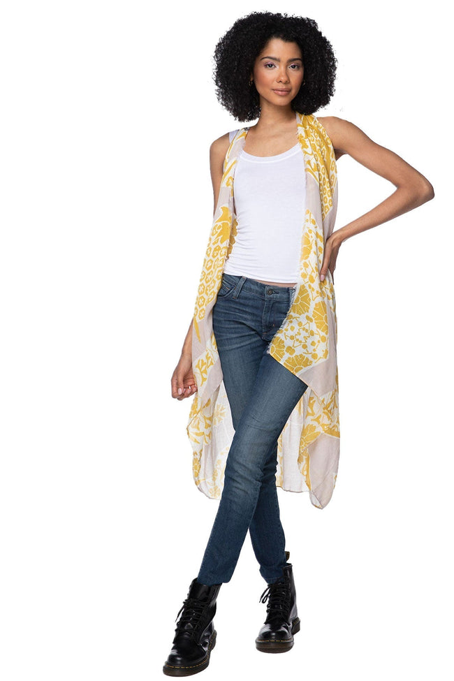 Pool to Party Coverup Morning Song / One Size / Gold Free Spirit Coverup Vest in Morning Song Print