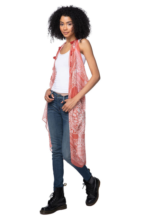 Pool to Party Coverup Mumbai / One Size / Rust Free Spirit Vest in Mumbai Print