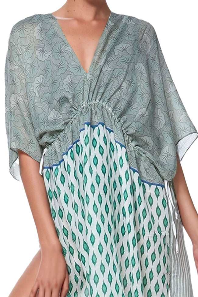 Pool to Party Coverup One Size / Green / 100%  Polyester Vacation Melody Green Print in  Isle Dress