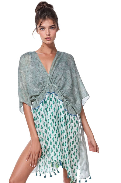 Pool to Party Coverup One Size / Green / 100%  Polyester Vacation Melody Green Print in  Isle Dress