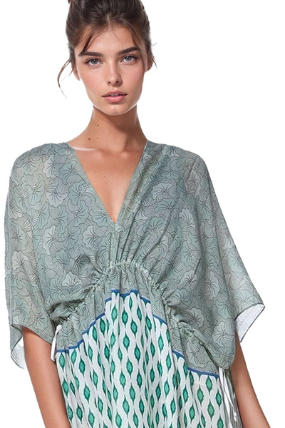 Pool to Party Coverup One Size / Green / 100%  Polyester Vacation Melody Green Print in  Isle Dress
