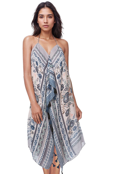 Pool to Party Coverup One Size / Navy / 100% Polyester Maxi Tassel Coverup Sun Dress in Antique Haven Print