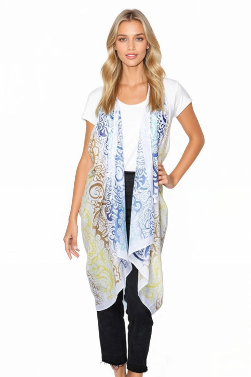 Pool to Party Coverup Paisley Wisps / One Size / Blue Free Spirit Vest in Paisley Wisps Print in Blue